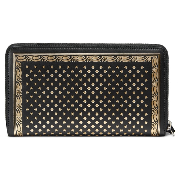 New Authentic Guccy Logo Moon & Stars Leather Zip Around Wallet - Picture 5 of 8